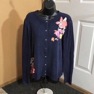 ANDEAWY Blue Sweater Cardigan Size M Floral-Print Long-Sleeve